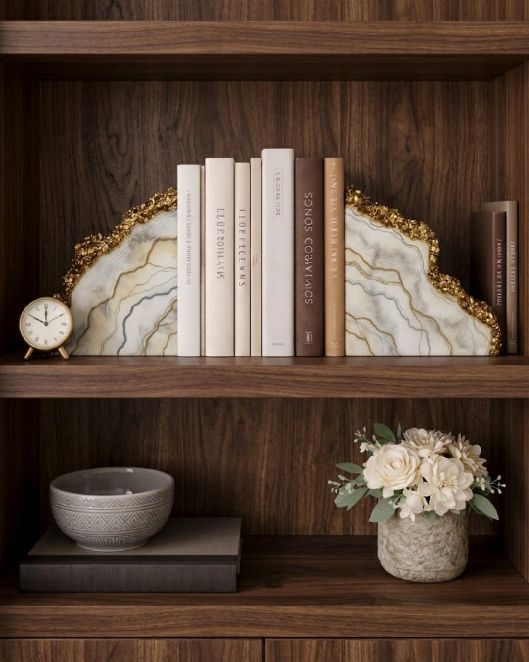 Calacatta Gold Geode Resin Bookends