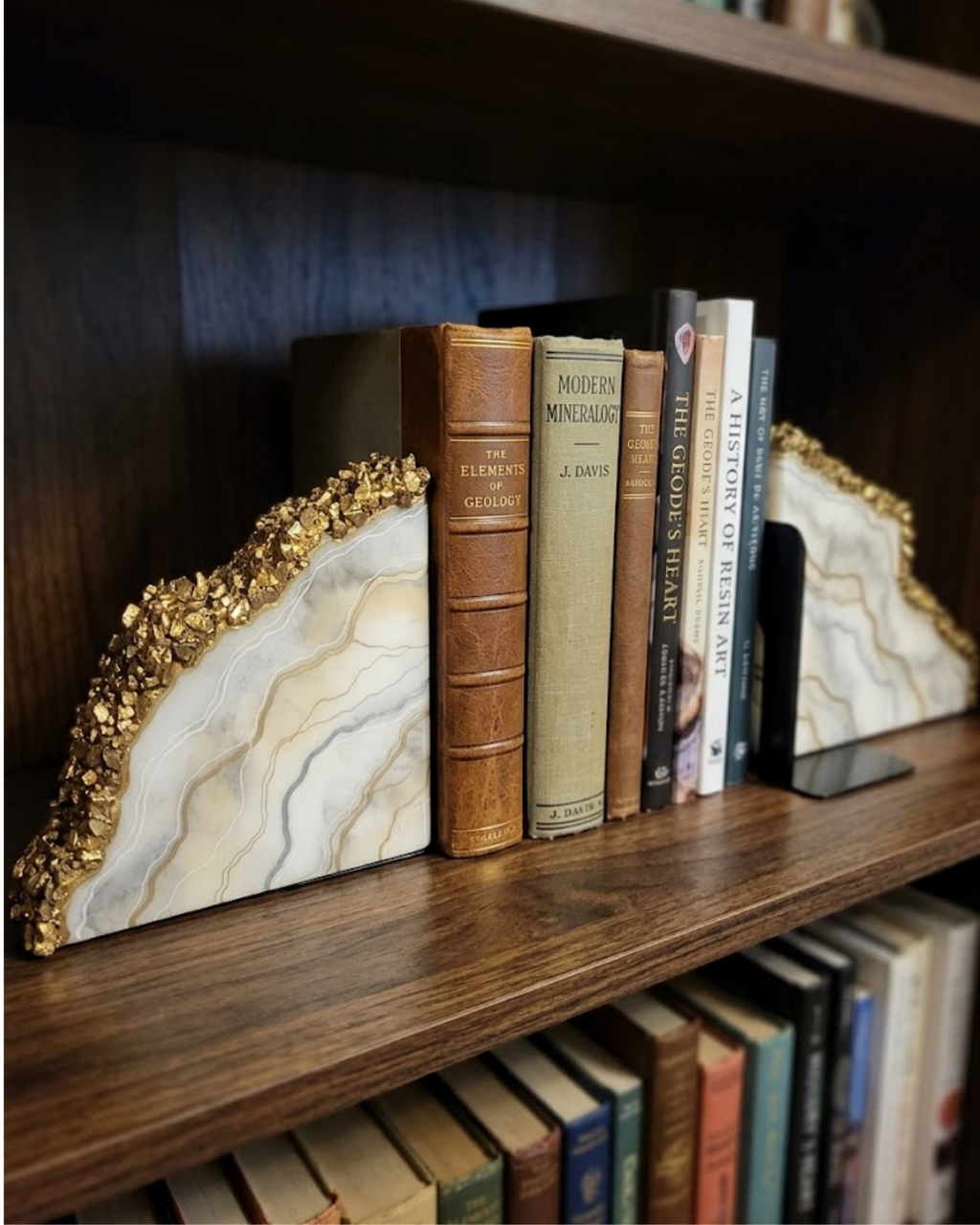 Calacatta Gold Geode Resin Bookends