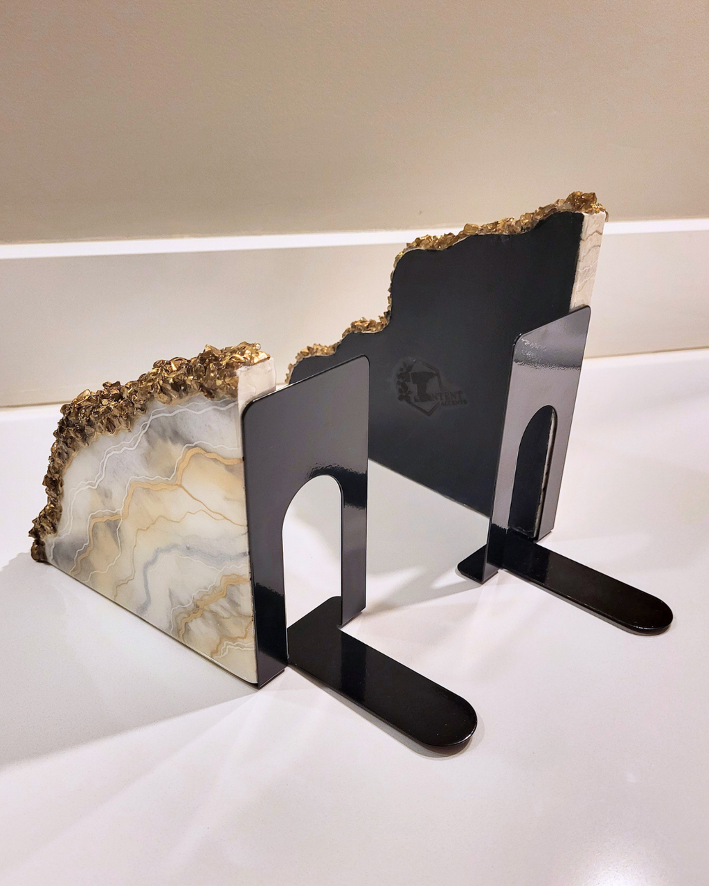 Calacatta Gold Geode Resin Bookends