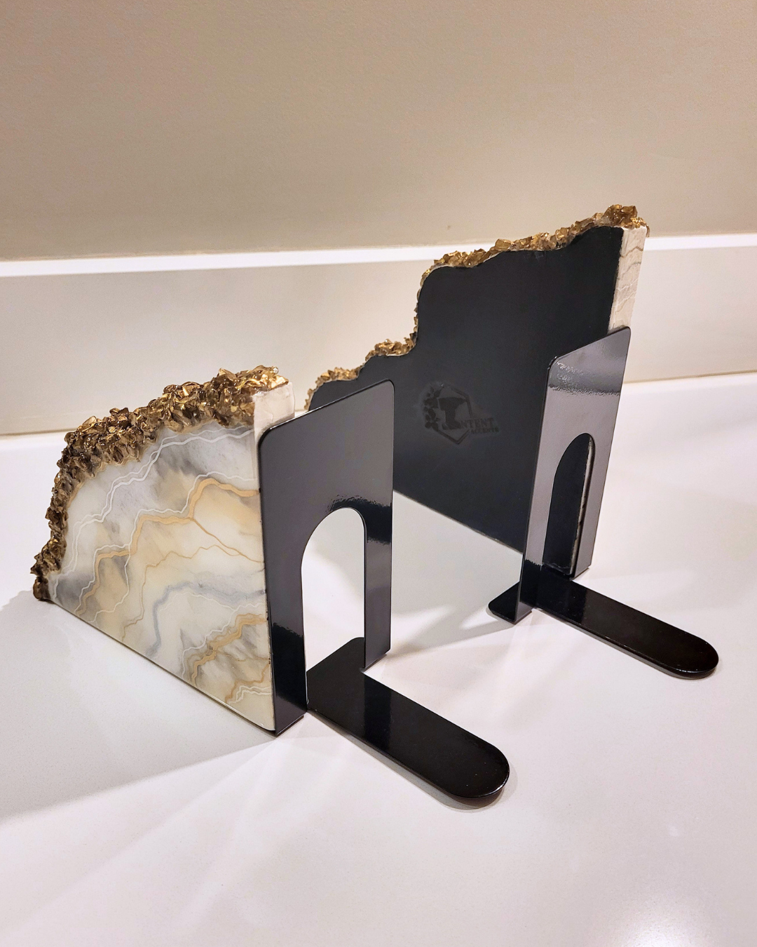 Calacatta Gold Geode Resin Bookends