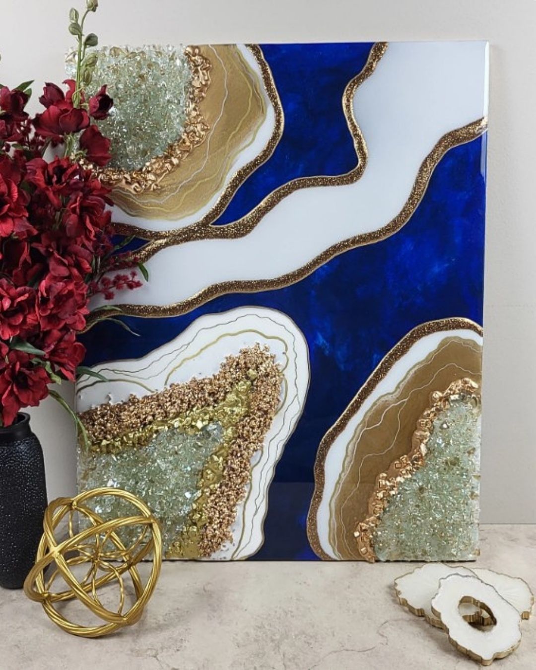 24"x19" Blue Geode Resin Wall Art
