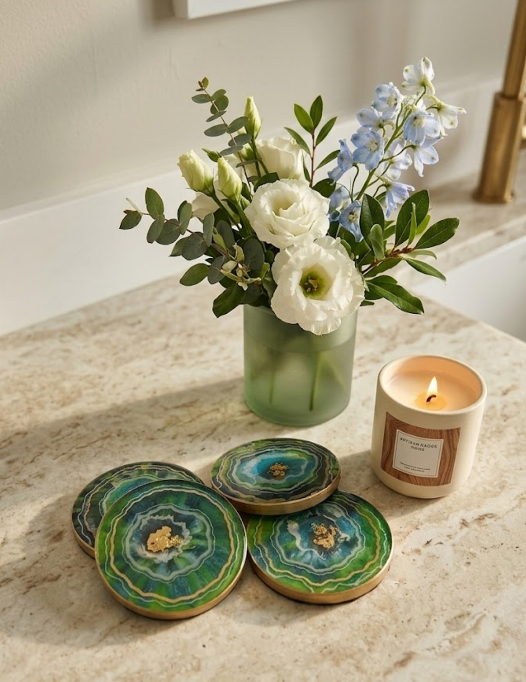Emerald Aura Geode Resin Coasters