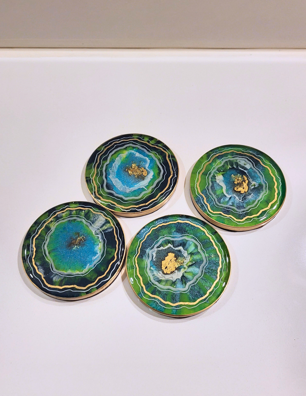 Emerald Aura Geode Resin Coasters
