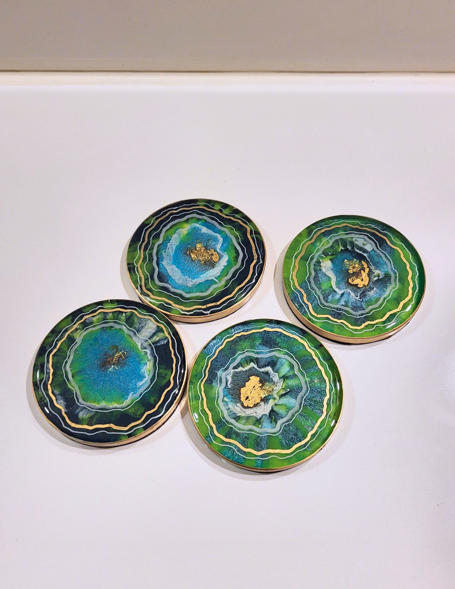 Emerald Aura Geode Resin Coasters