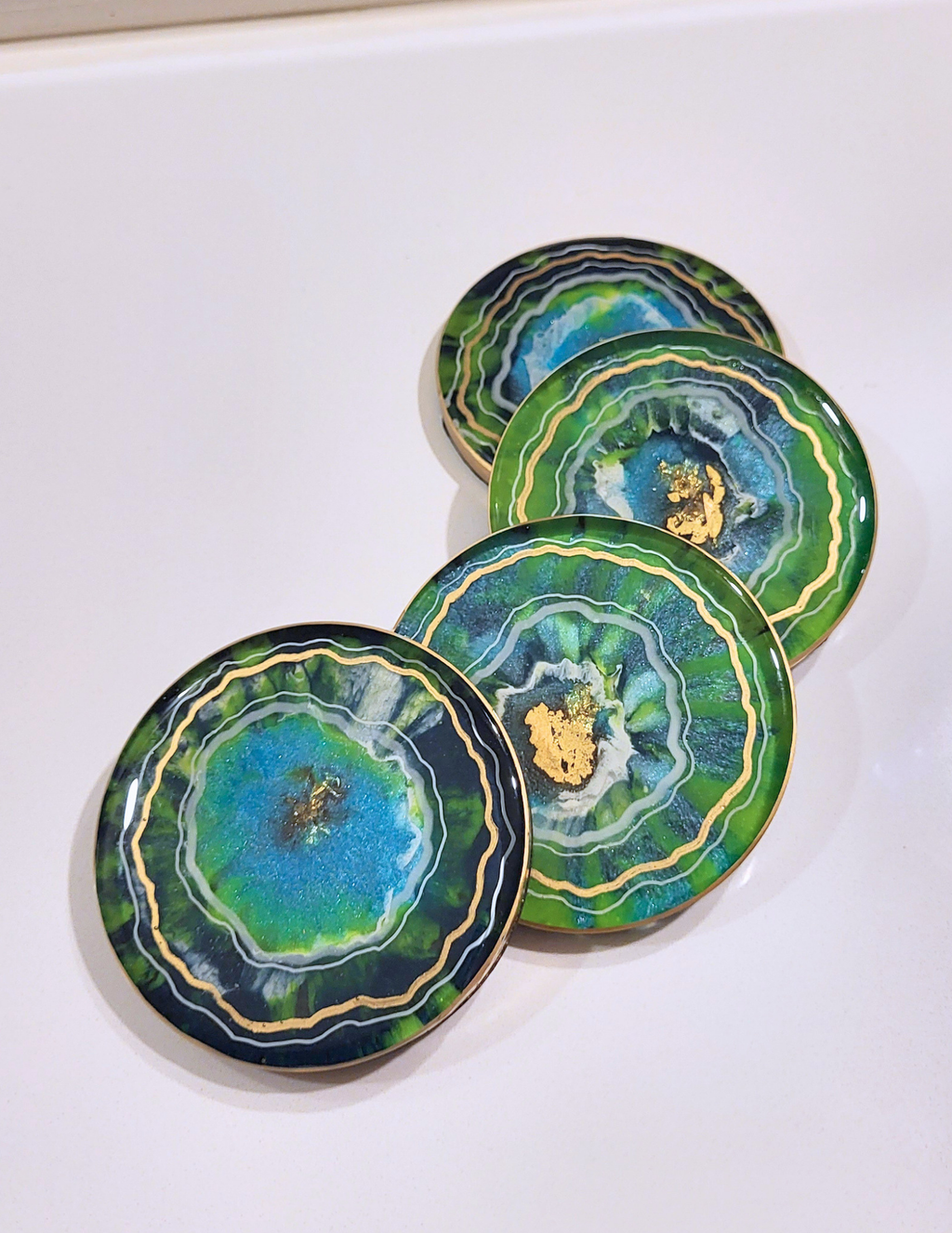 Emerald Aura Geode Resin Coasters