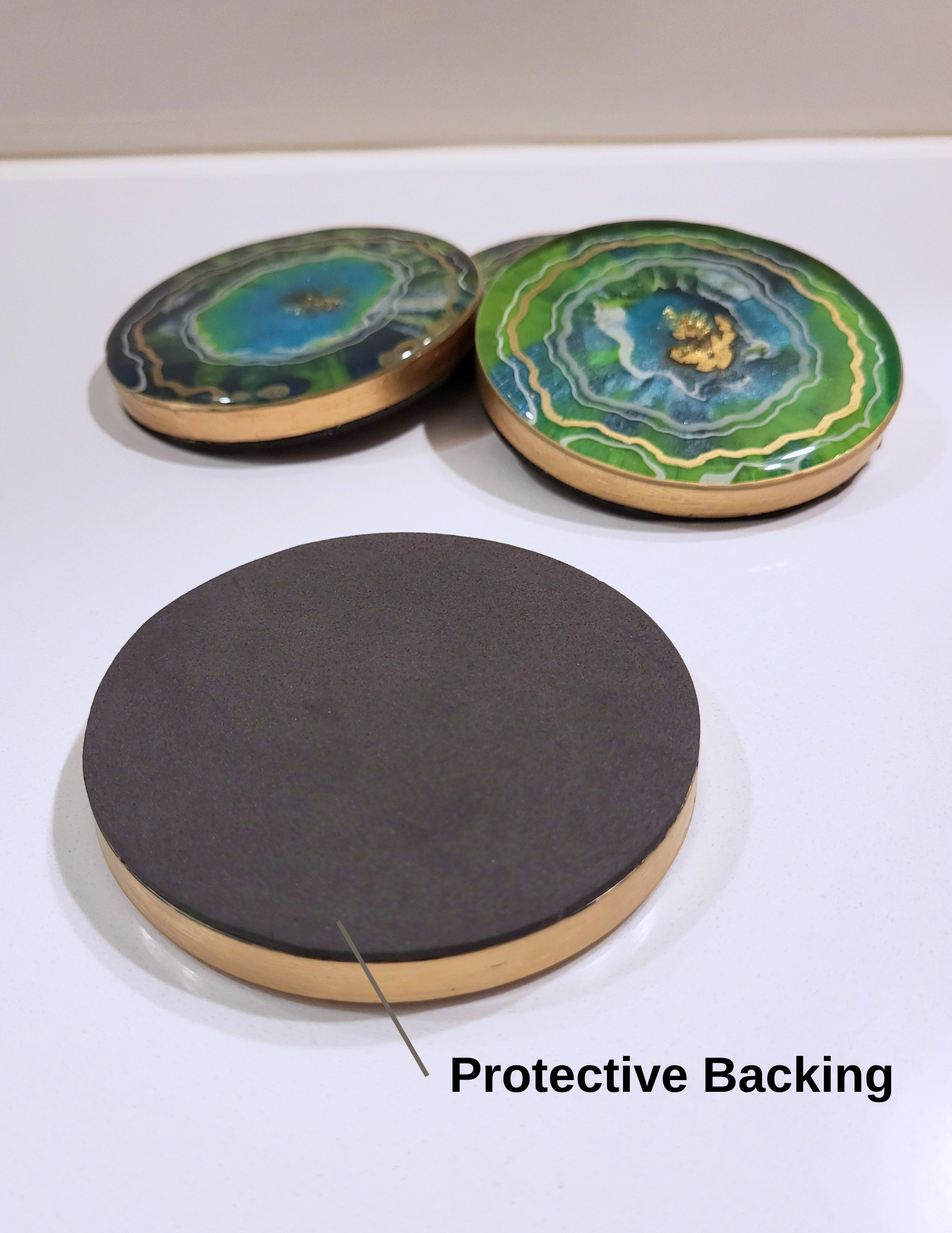 Emerald Aura Geode Resin Coasters