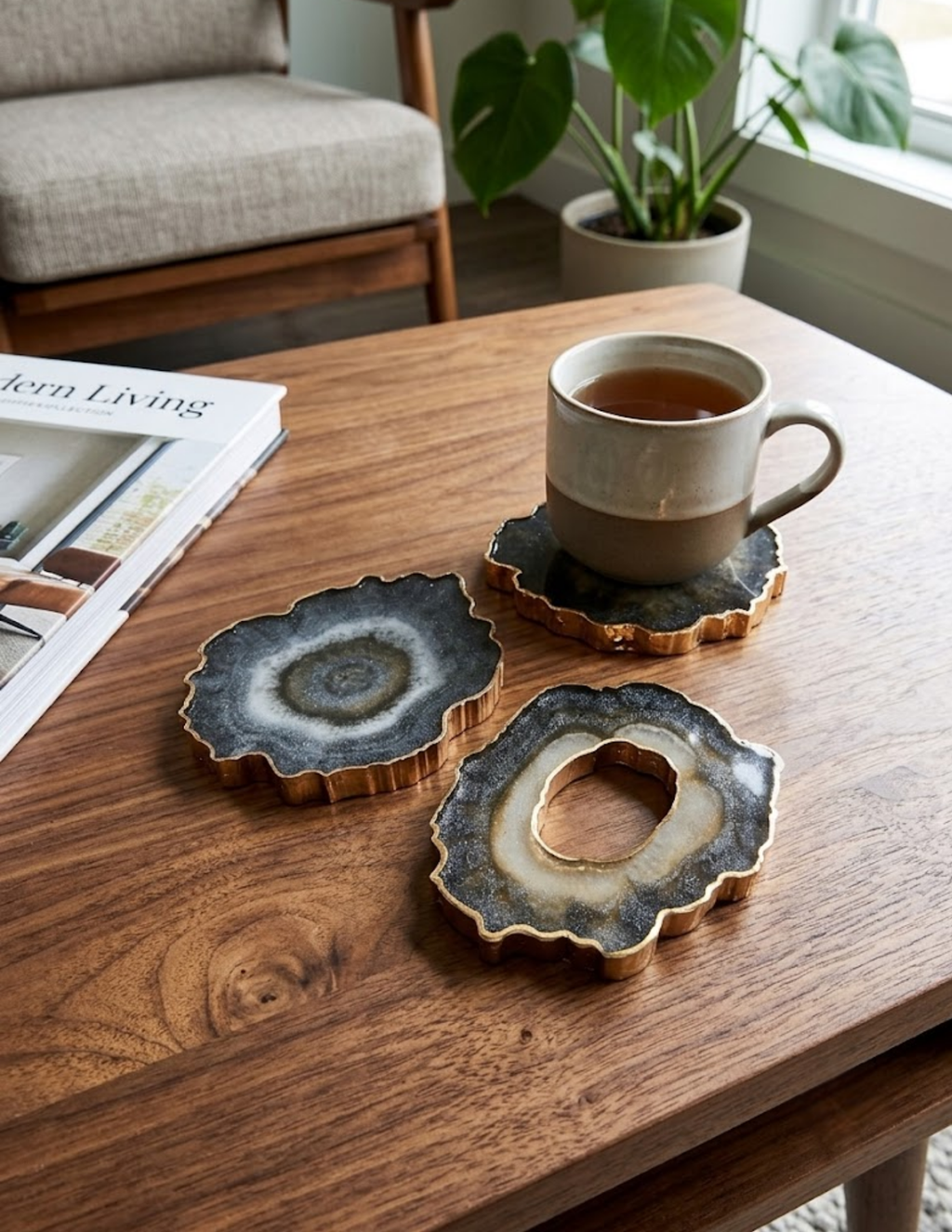 Gilded Galaxy Gems Resin Coasters