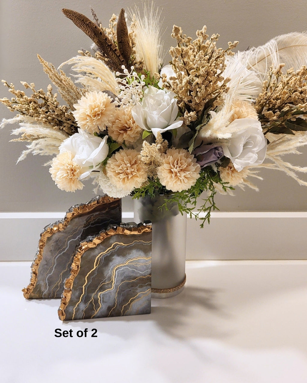 Dual-Delight Crystal Edge Geode Coasters / Shelf Decor (Grey & Brown)