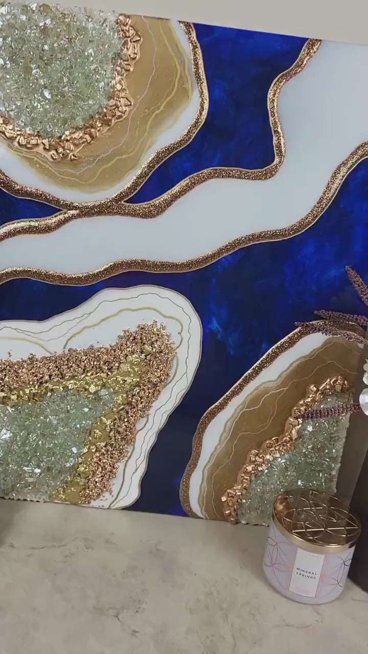 24"x19" Blue Geode Resin Wall Art