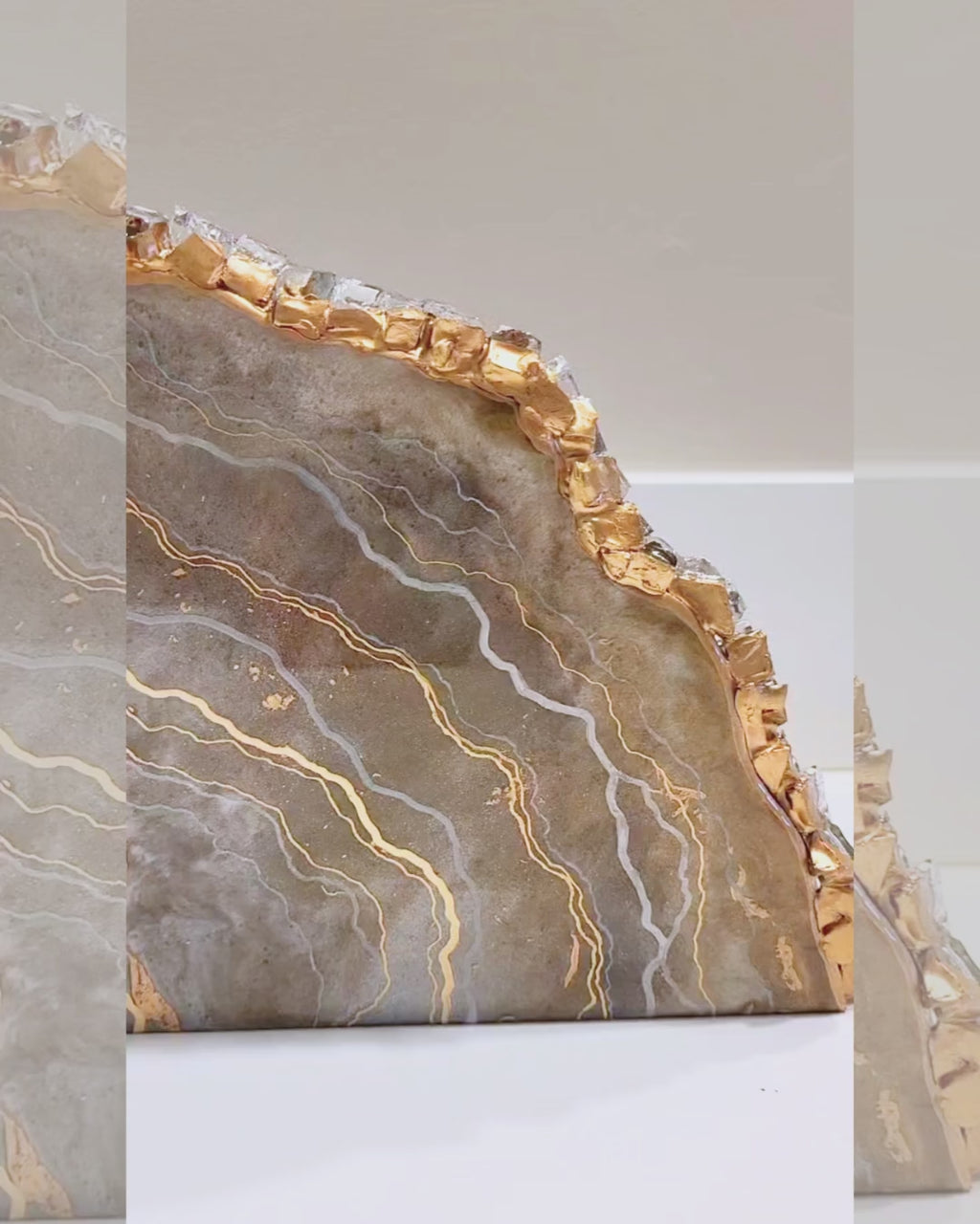 Dual-Delight Crystal Edge Geode Coasters / Shelf Decor (Grey & Brown)