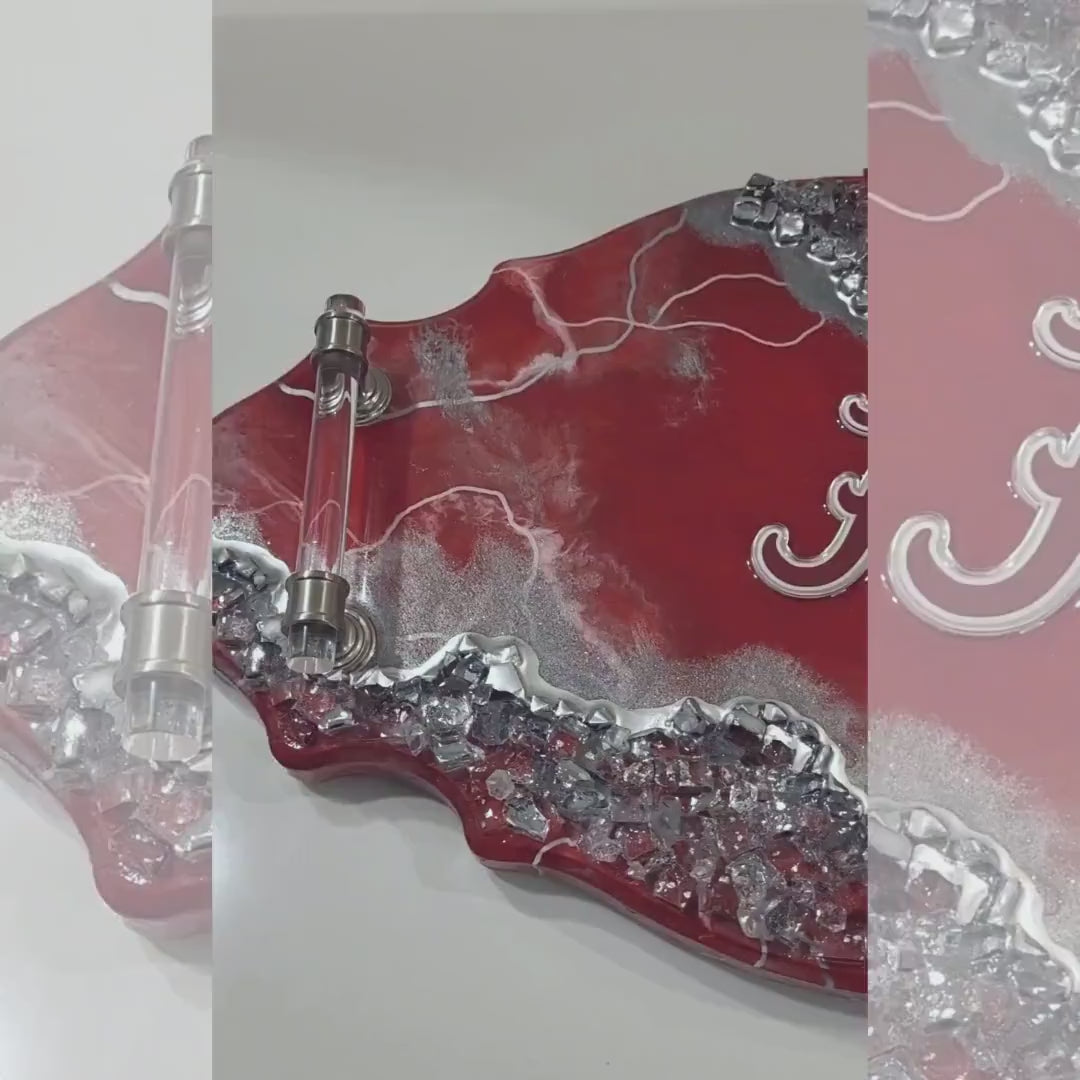 Red Resin Decorative Tray with Crushed Glass