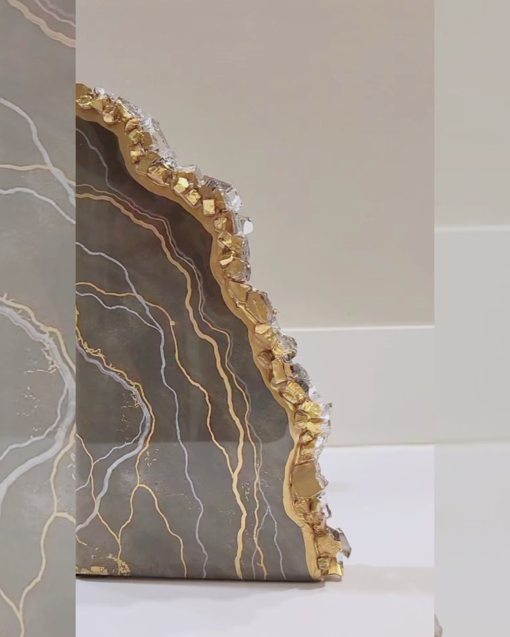Luxe Geode Resin Bookends (Grey)